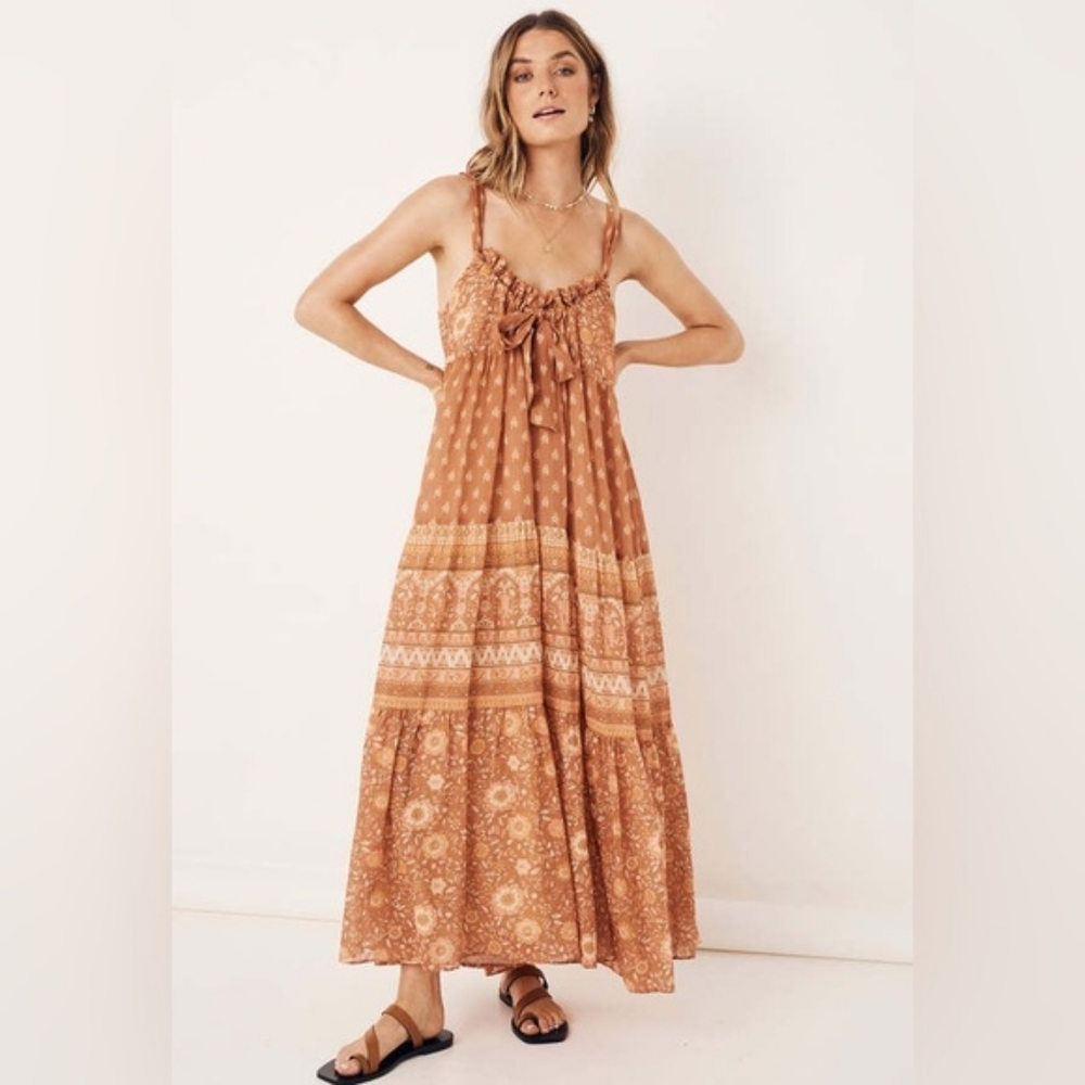 Spell Tan Maxi Dress with Patterns